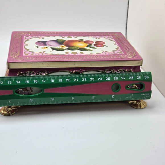 Vintage Metal Fricke & Nacke Tin Fruit Vanity Trinket Box Footed West Germany - Picture 12 of 15